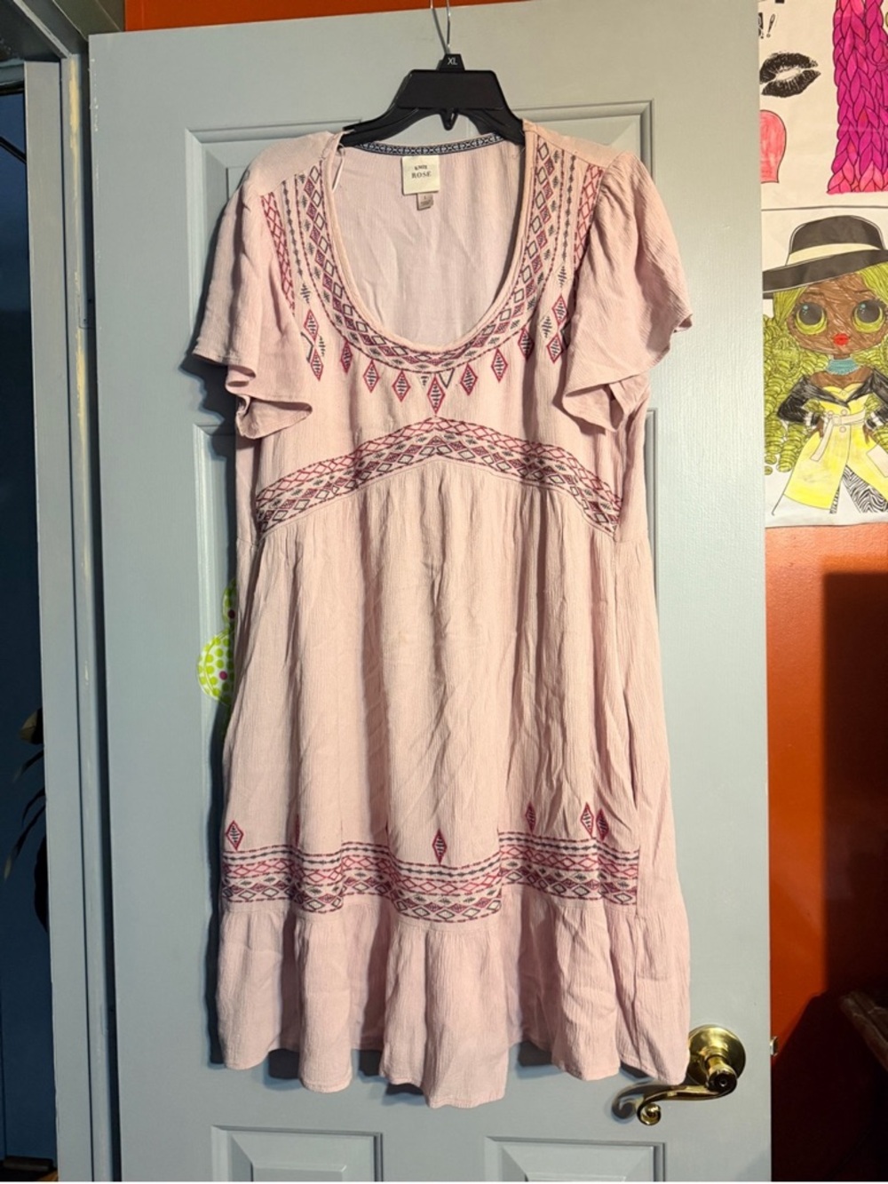 Knox Rose Light Pink Embroidered Scoop-Neck Mini Dress